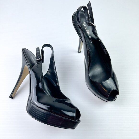 Enzo Angiolini Eastarlite Peep Toe High Heels Pumps Size 7.5 Black Patent - Picture 4 of 14